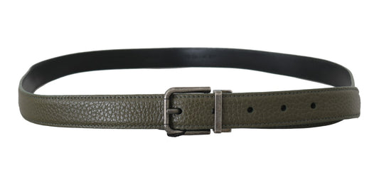 Green Patterned Leather Brushed Buckle Belt