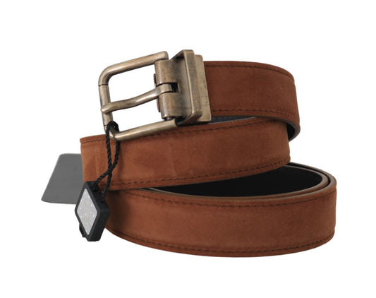 Brown Suede Leather Brushed Buckle Mens Belt