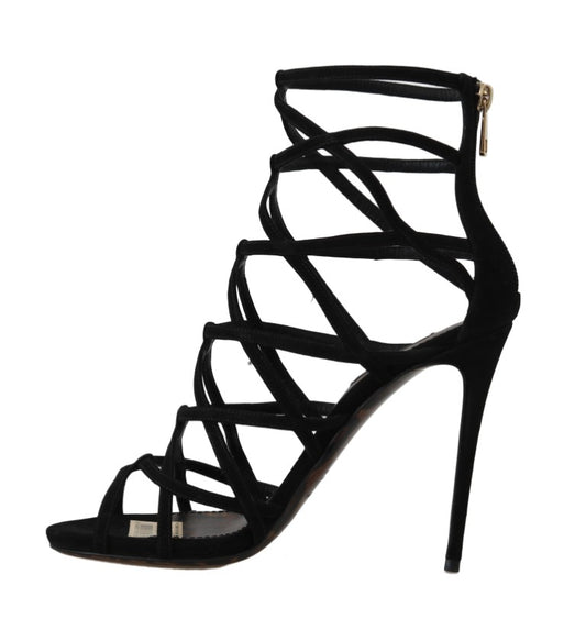 Black Suede Stiletto Heels Sandals