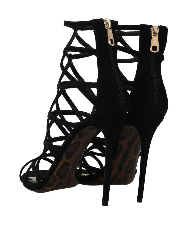 Black Suede Stiletto Heels Sandals