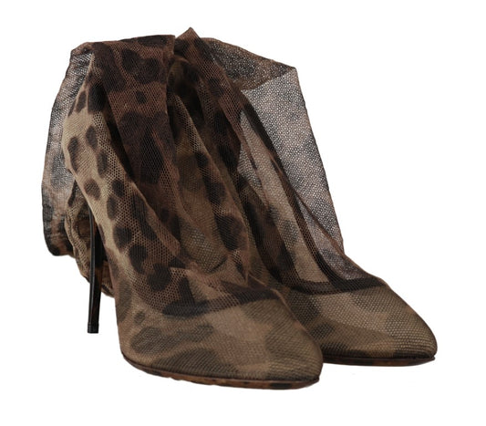 Dolce & Gabbana Brown Leopard Tulle Pumps Boots