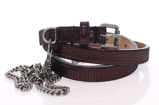 Purple Leather Logo Chain Belt