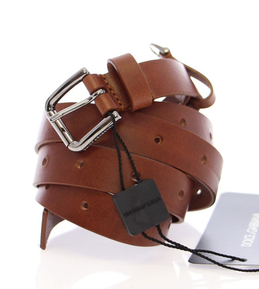 Brown Leather Silver Logo Belt