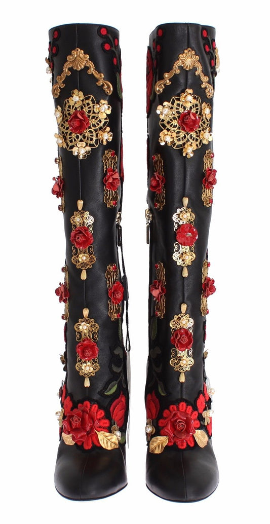 Black Red Roses Crystal Gold Heart Leather