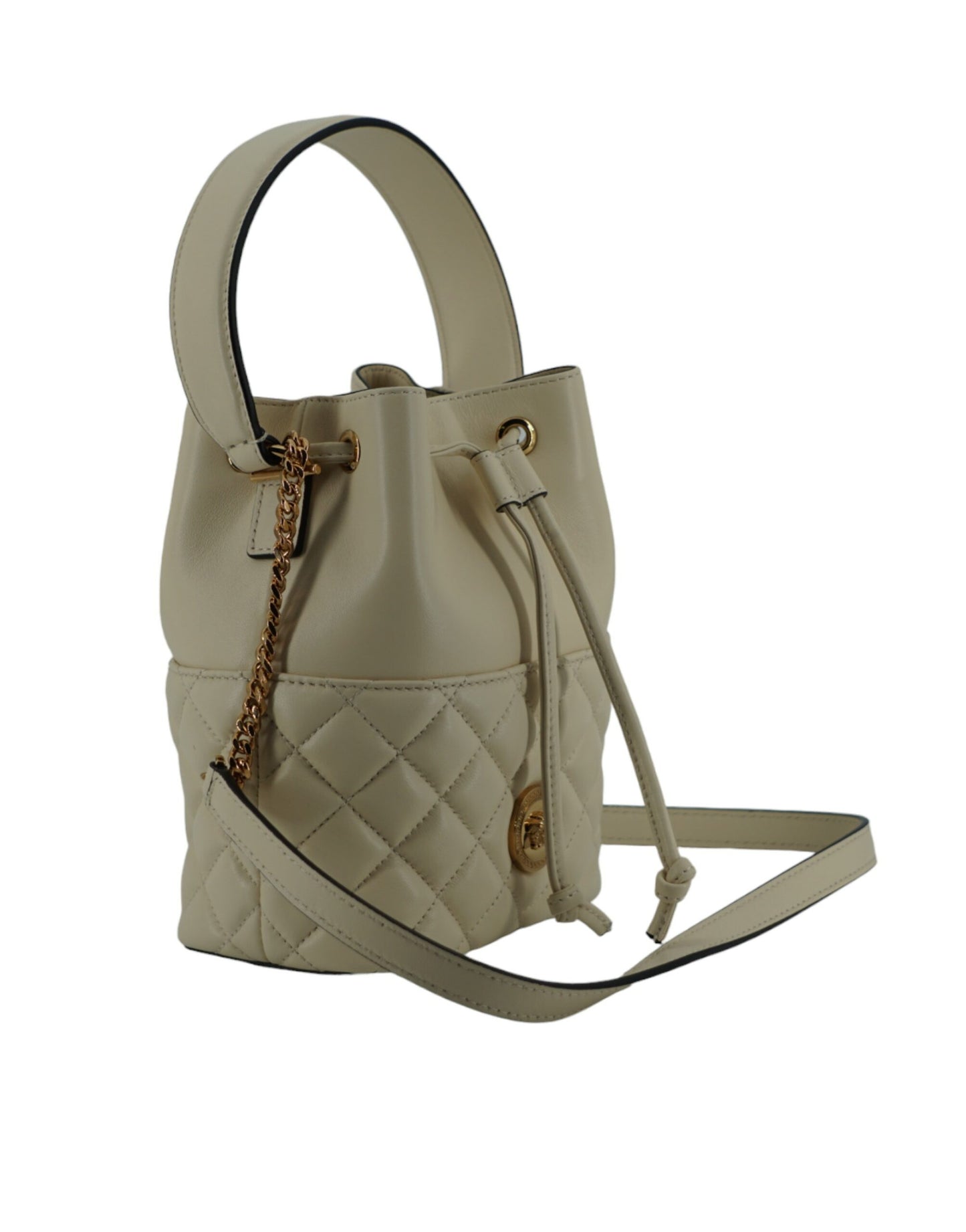 Elegant Small White Leather Bucket Shoulder Bag
