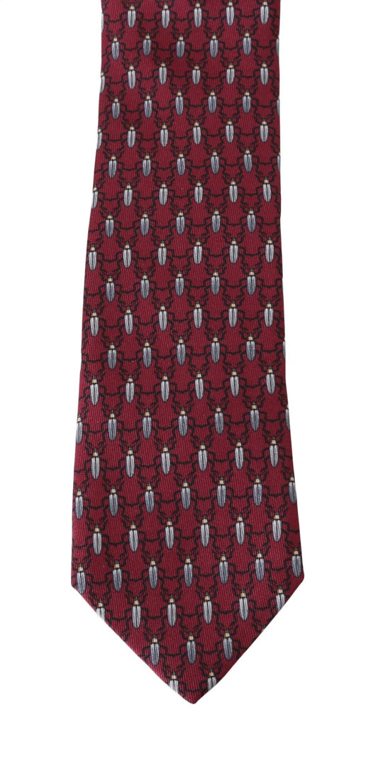 Blue Silk Gray Ladybug Print Tie