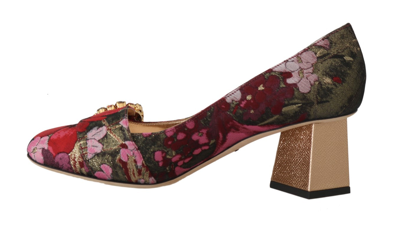 Red Jacquard Floral Crystal Pumps