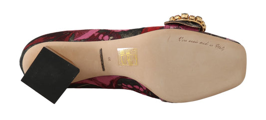 Red Jacquard Floral Crystal Pumps