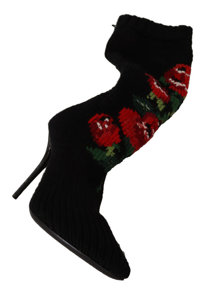 Elegant Sock Boots with Red Roses Detail