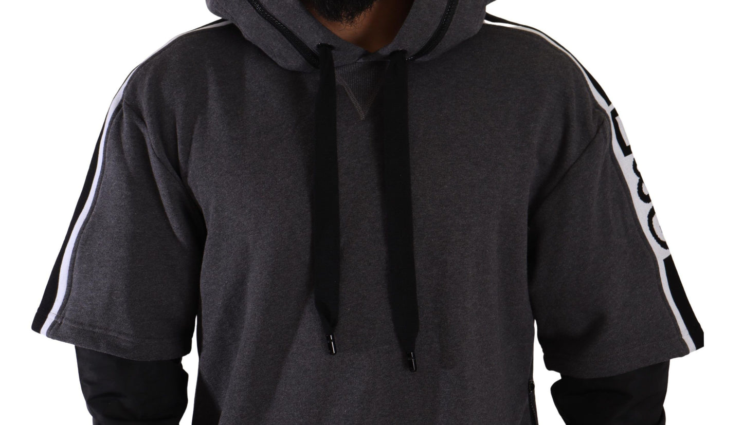 Elegant Hooded Black & Gray Pullover Sweatshirt