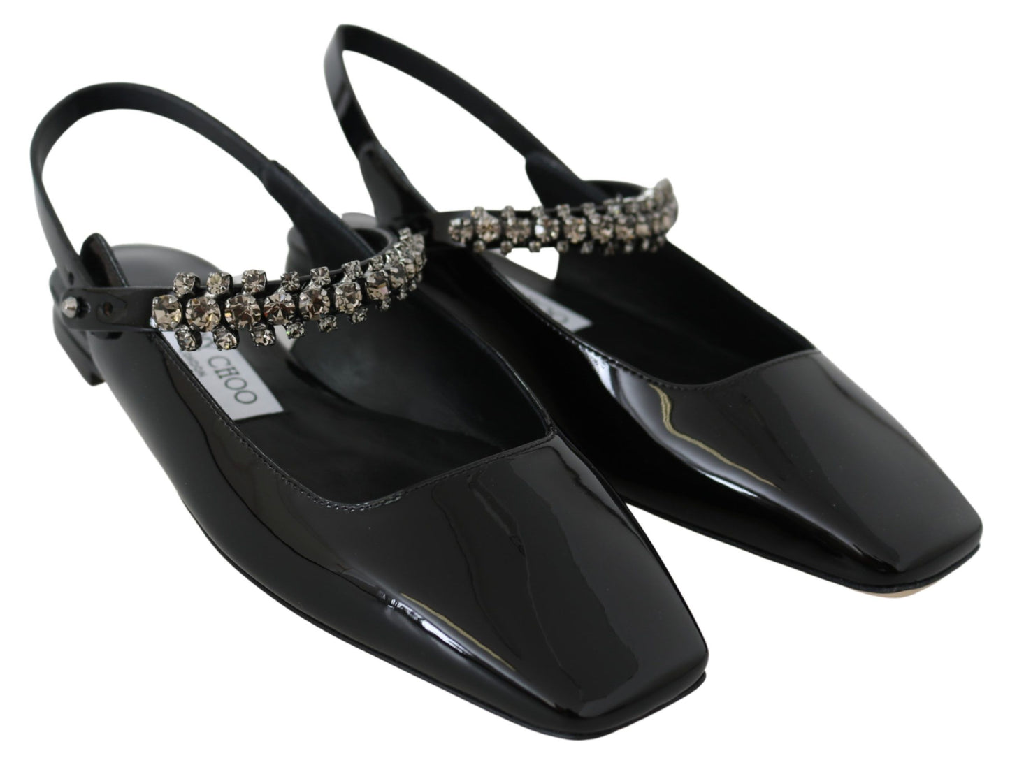 Elegant Black Patent Flats with Crystal Accent