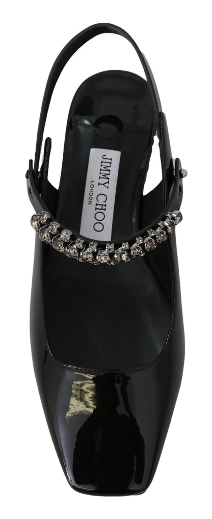 Elegant Black Patent Flats with Crystal Accent
