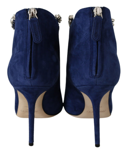 Pop Blue Crystal-Strap Heeled Boots