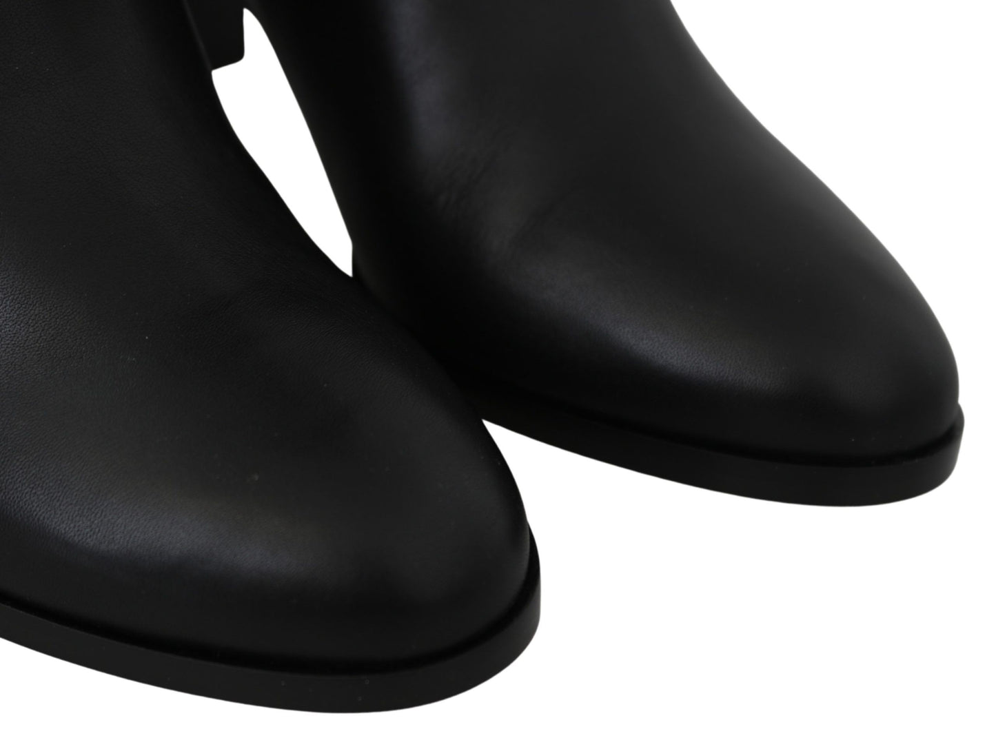Elegant Black Calf Leather Heeled Boots