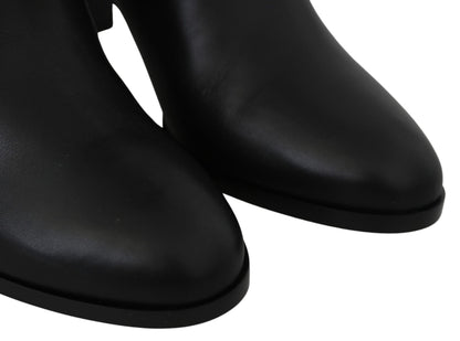 Elegant Black Calf Leather Heeled Boots