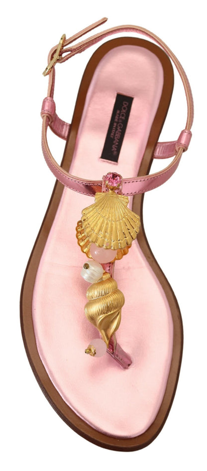 Chic Pink Leather Sandals with Exquisite Embellishment