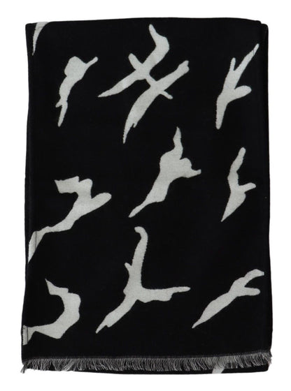 Elegant Unisex Wool-Silk Scarf in Black & White