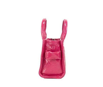 The Shiny Crinkle Micro Tote Magenta Leather Crossbody Bag Handbag