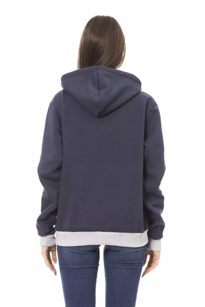 Chic Blue Cotton Hoodie with Front Logo
