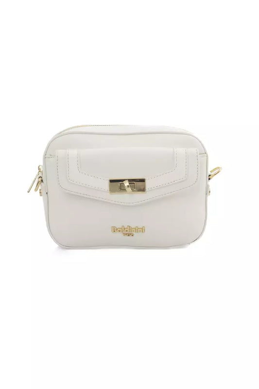 Elegant Golden-Detailed White Shoulder Bag