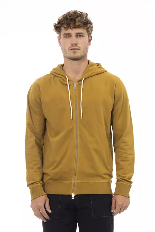 Cotton Hooded Zip Sweatshirt in Brown