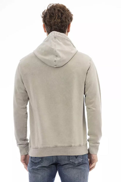 Elegant Beige Hooded Sweatshirt with Fine Ribbing
