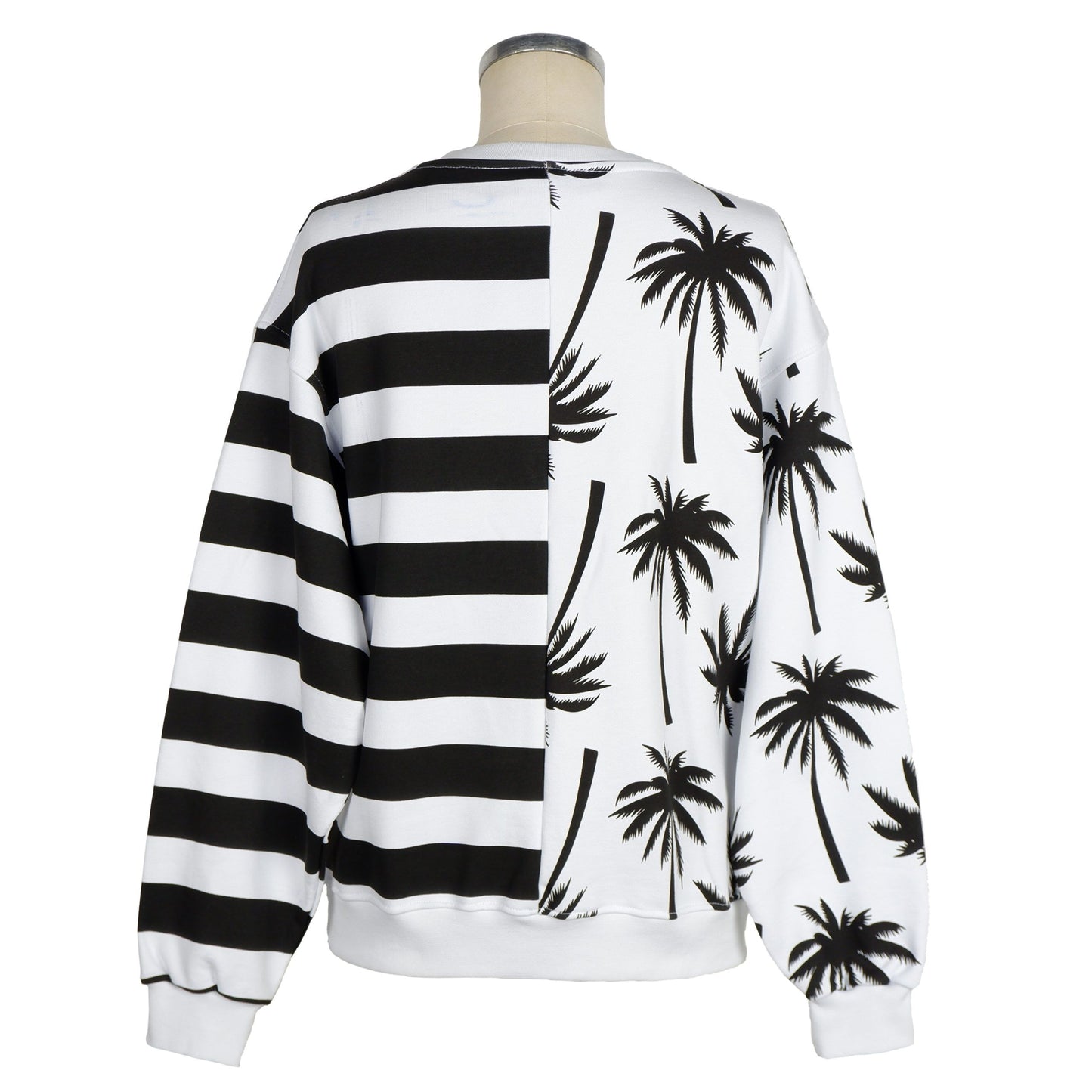 Chic Monochrome Stripe Palm Print Sweater