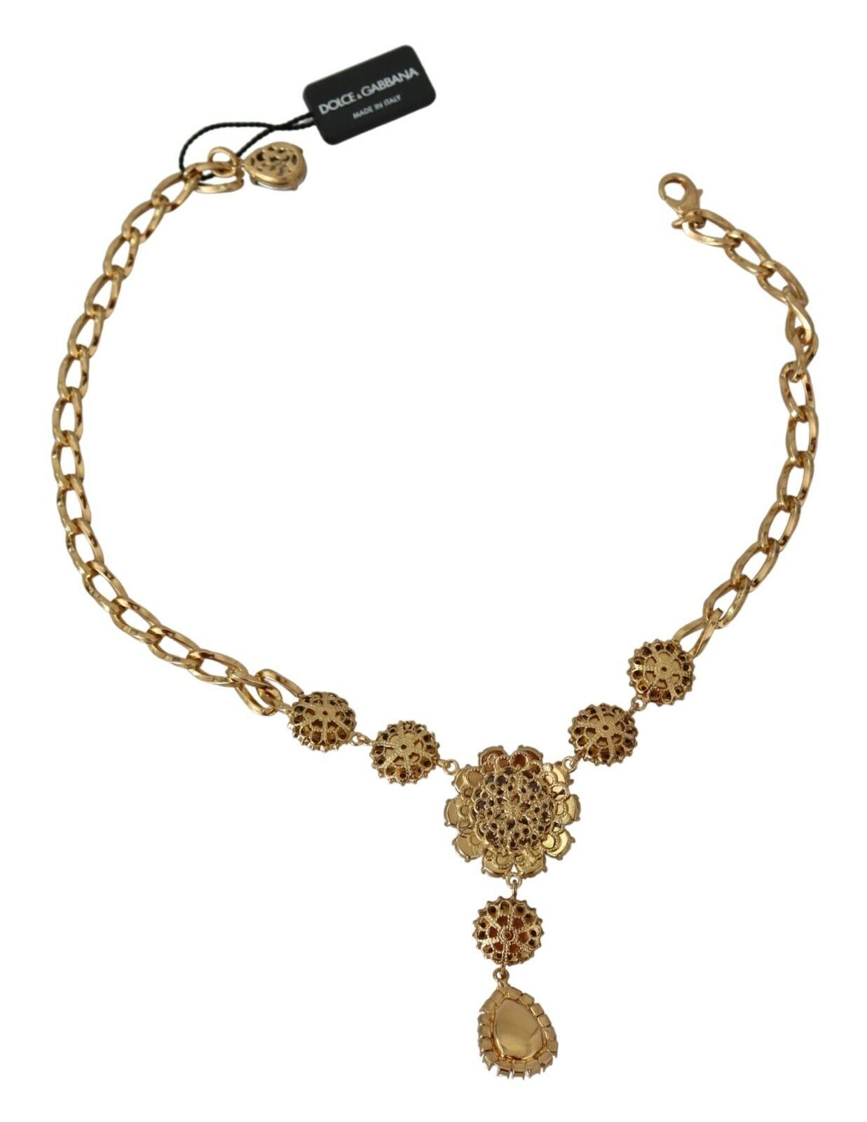 Elegant Gold Crystal Floral Charm Necklace