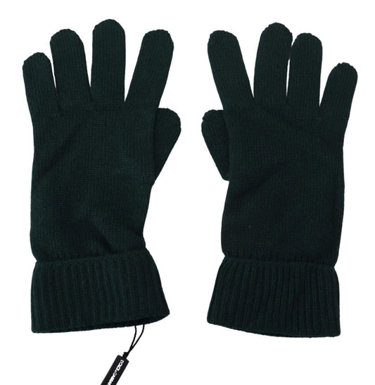 Elegant Cashmere Wrist Length Gloves in Dark Green
