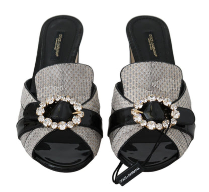Crystal-Embellished Exotic Leather Sandals