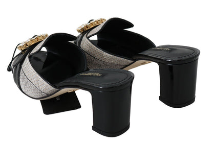 Crystal-Embellished Exotic Leather Sandals