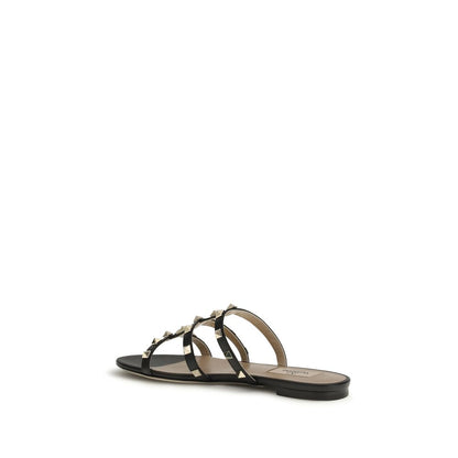 Black Calf Leather Bos Taurus Flat Sandals