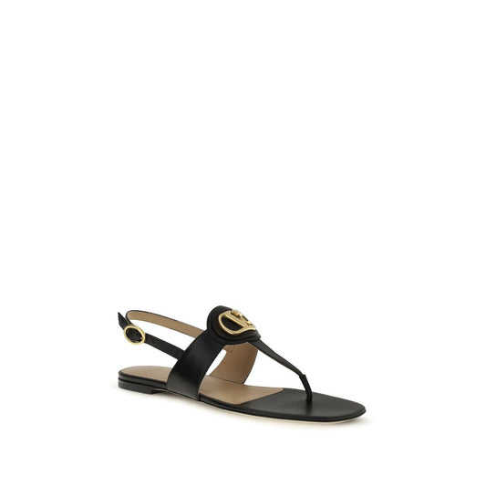 Black Calf Leather Bos Taurus Flat Sandals