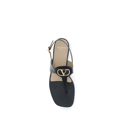 Black Calf Leather Bos Taurus Flat Sandals