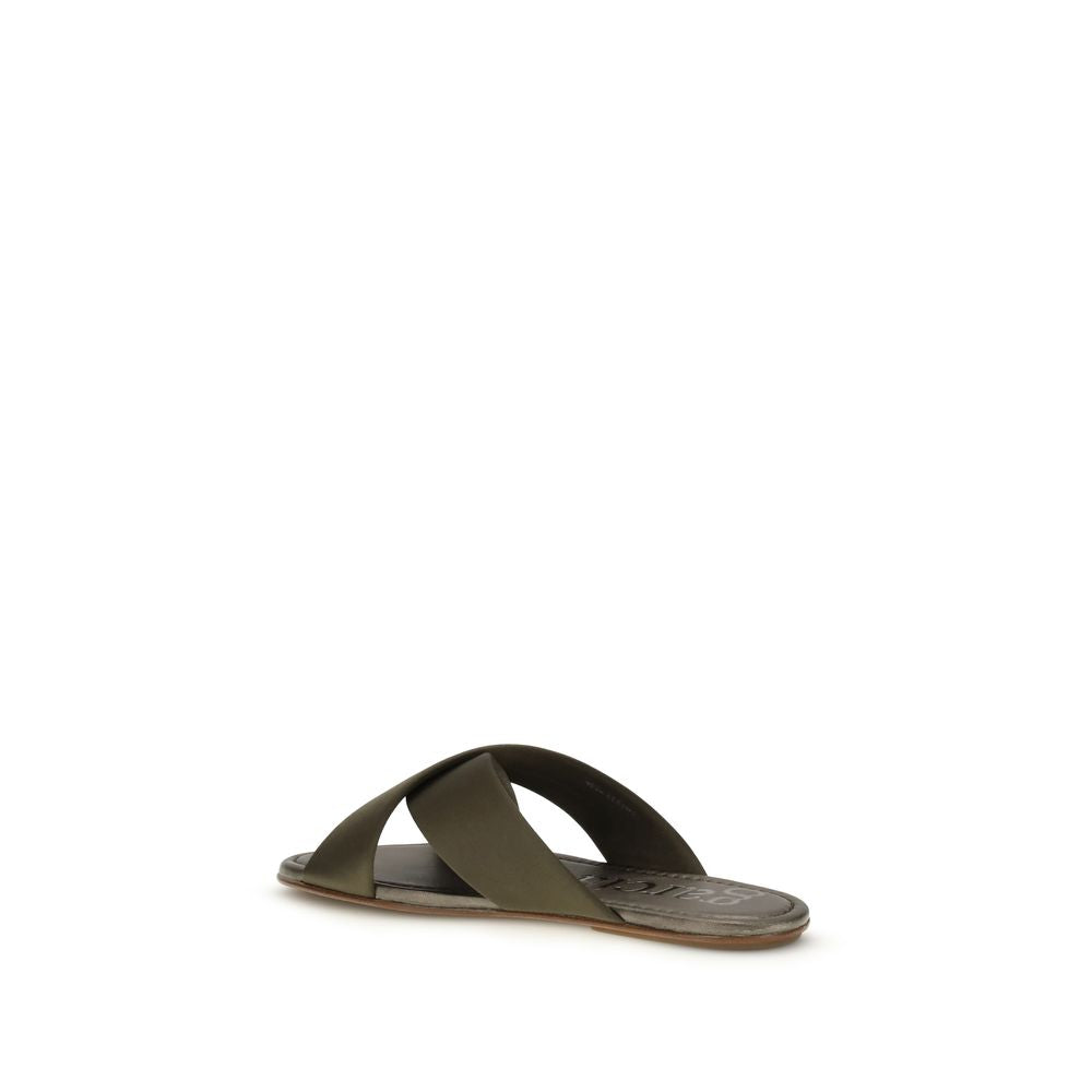 Brown Silk Flat Sandals