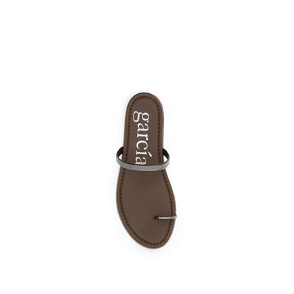 Brown Silk Flat Sandals
