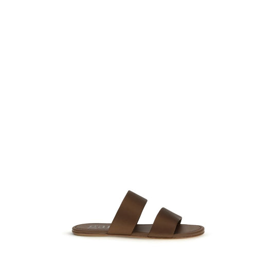 Brown Silk Flat Sandals