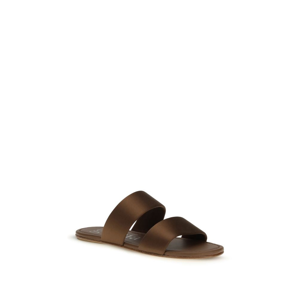 Brown Silk Flat Sandals