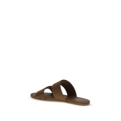 Brown Silk Flat Sandals
