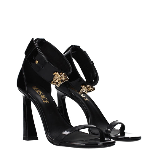 Black Leather Stiletto Heel Sandals