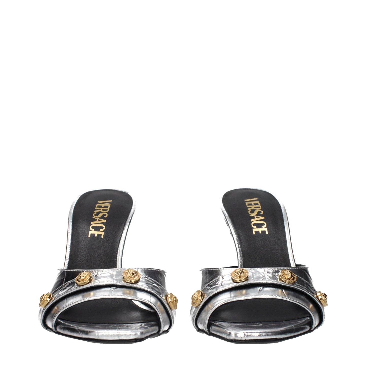 Gray Leather Stiletto Heel Sandals