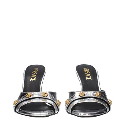 Gray Leather Stiletto Heel Sandals