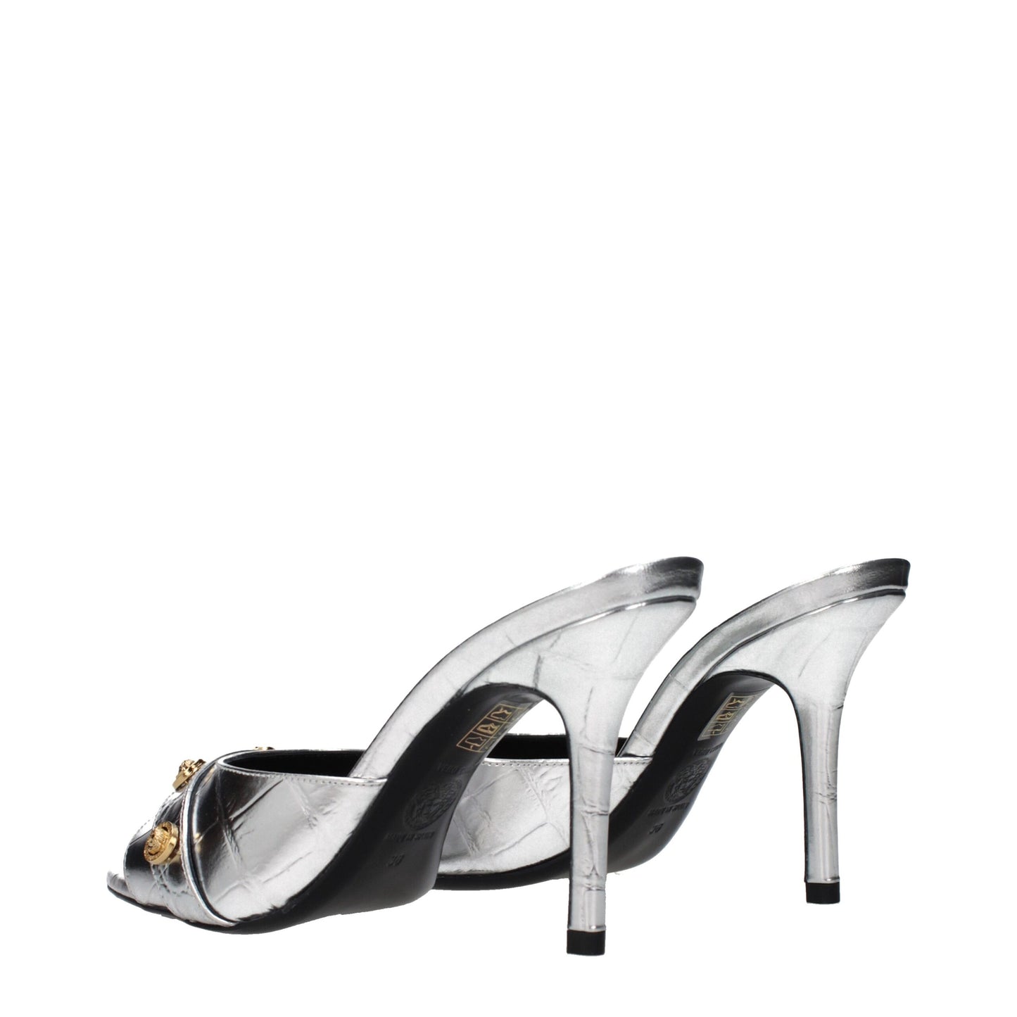 Gray Leather Stiletto Heel Sandals