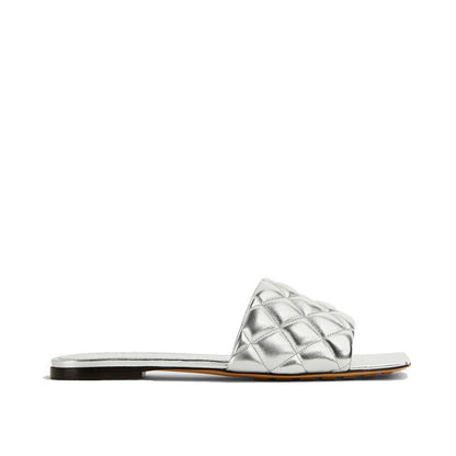 Silver Calfskin Flat Sandals