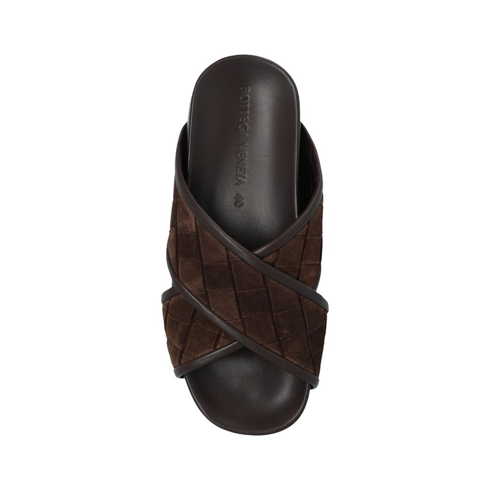 Brown Lamb Leather Flat Sandals