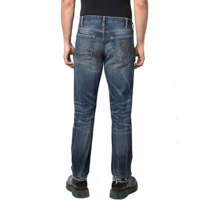 Blue Cotton Straight-Leg Jeans