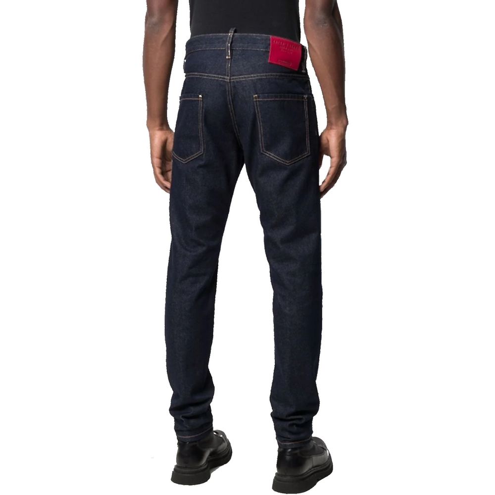 Blue Cotton Straight-Leg Jeans