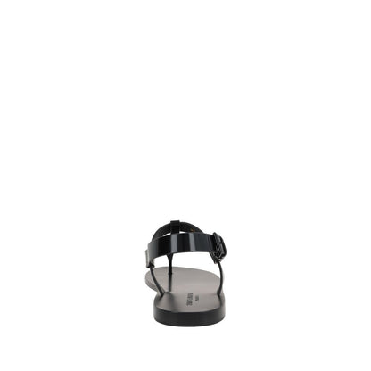 Black Calfskin Flat Sandals