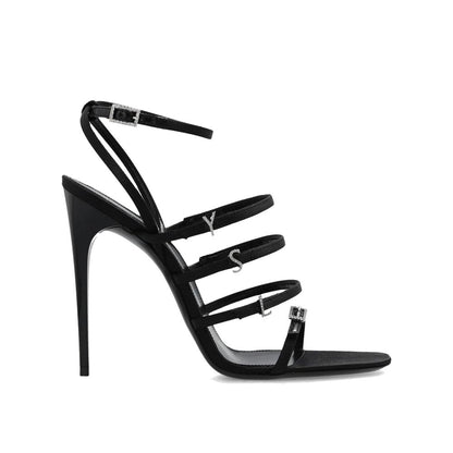 Black Silk Stiletto Heel Sandals