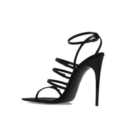 Black Silk Stiletto Heel Sandals